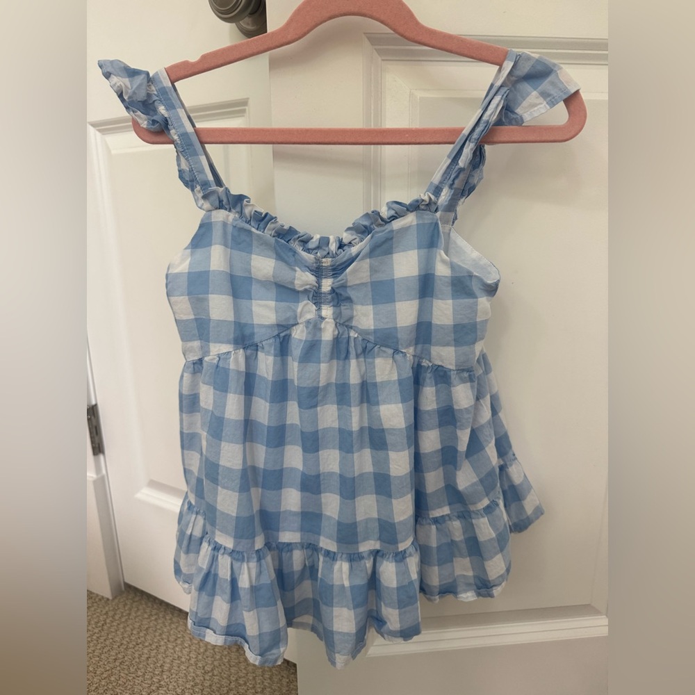 Janie and Jack Blue and White Checkered Sleeveless Top